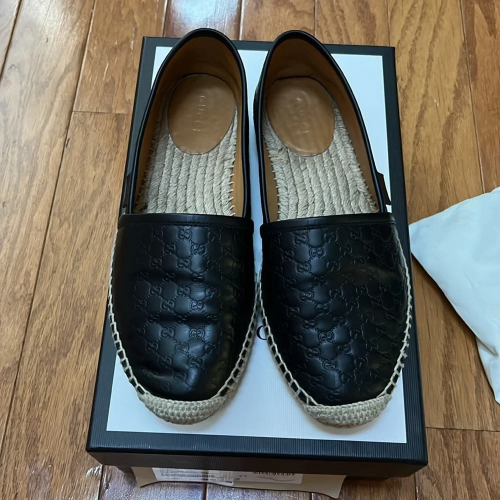 GUCCI Black microguccissima leather espadrille soft sole
